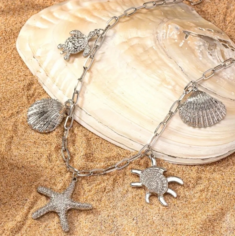 Silver Starfish and Shell Necklace - Picture 2 of 3
